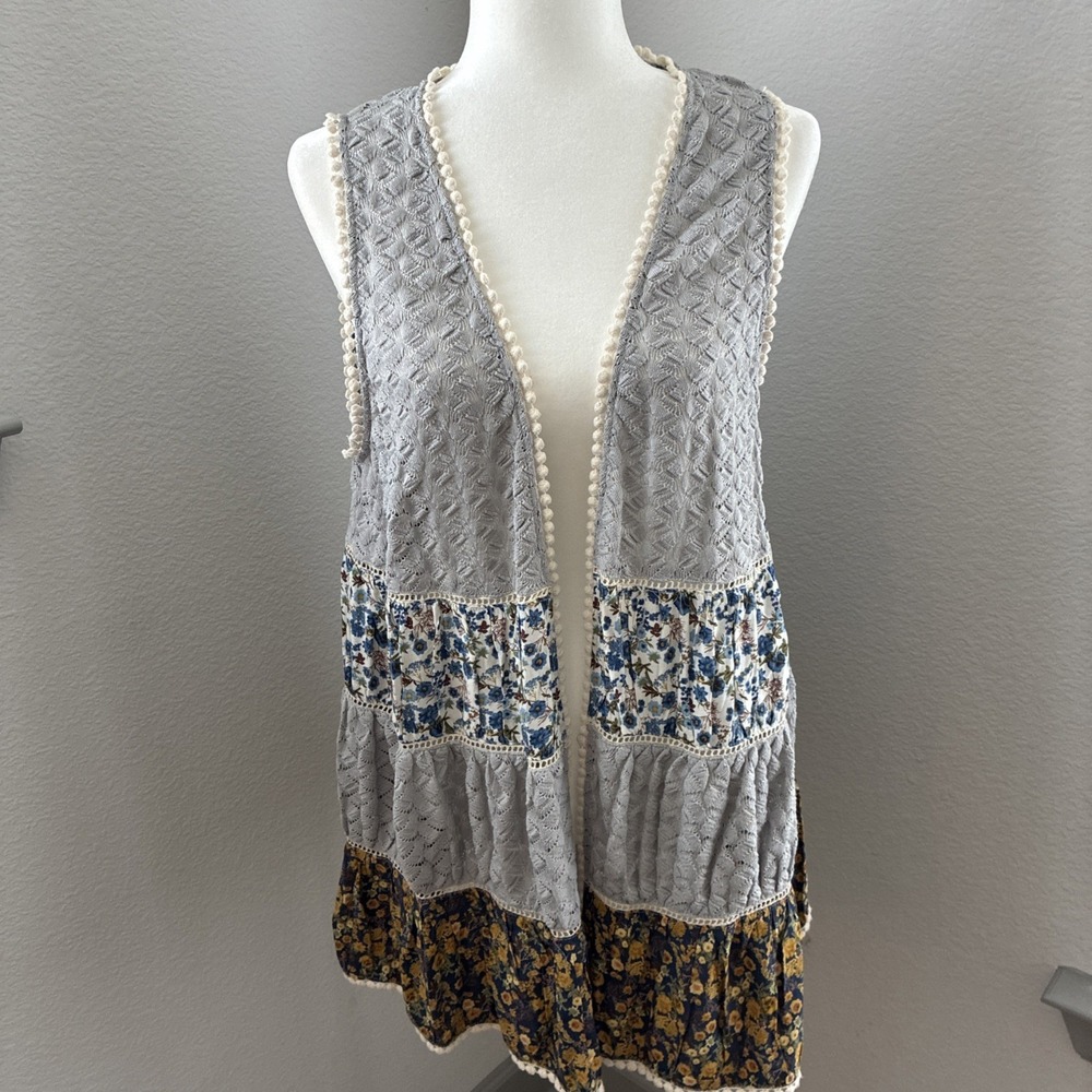 Easel Sleeveless Tiered Lagenlook Top Floral Lace Boho Festival Size Large